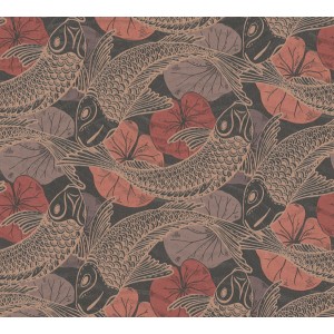 Metropolitan Stories II Vliestapete mit Koi Karpfen in Bronze und Rot. Dekorative Tapete mit Fischmuster.