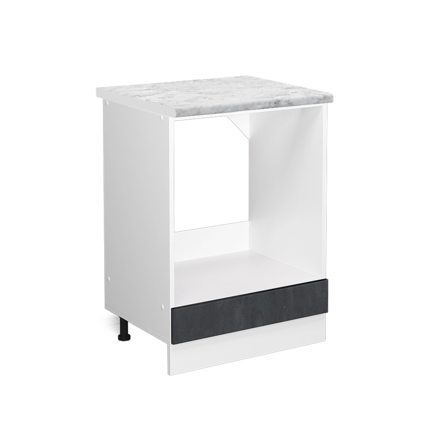 Vicco Herdumbauschrank R-Line Herdschrank Schwarz Beton/Weiß 60 cm AP Marmor