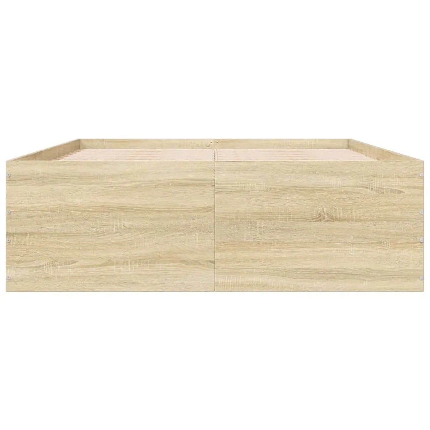 Bettgestell in Sonoma-Eiche Optik, 135x190 cm, aus Holzwerkstoff, mit sichtbaren Latten. Modernes Design.