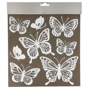 Weiße Glitzer-Sticker mit filigranen Schmetterlingen für die Osterdekoration.