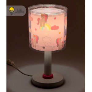 Dalber LED Tischlampe Einhorn für Kinder, rosa Doppelschirm mit sanftem Licht
