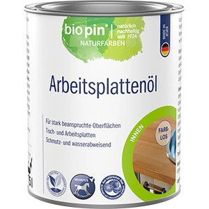 Dose Biopin Arbeitsplatten-Hartöl, farblos, für den Innenbereich. Holzöl für Küchenarbeitsplatten und Tische.