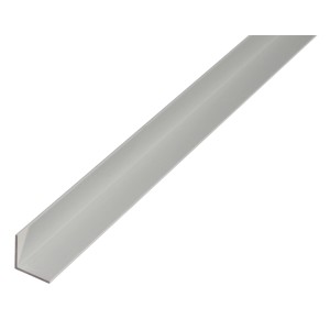 Gleichschenkliges Winkelprofil aus Aluminium, 10x10x1000 mm, silberfarben.