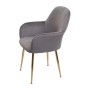 MCW Esszimmerstuhl F18, 6er-Set, Samt Grau mit goldenen Beinen. Polsterstuhl mit Armlehne.