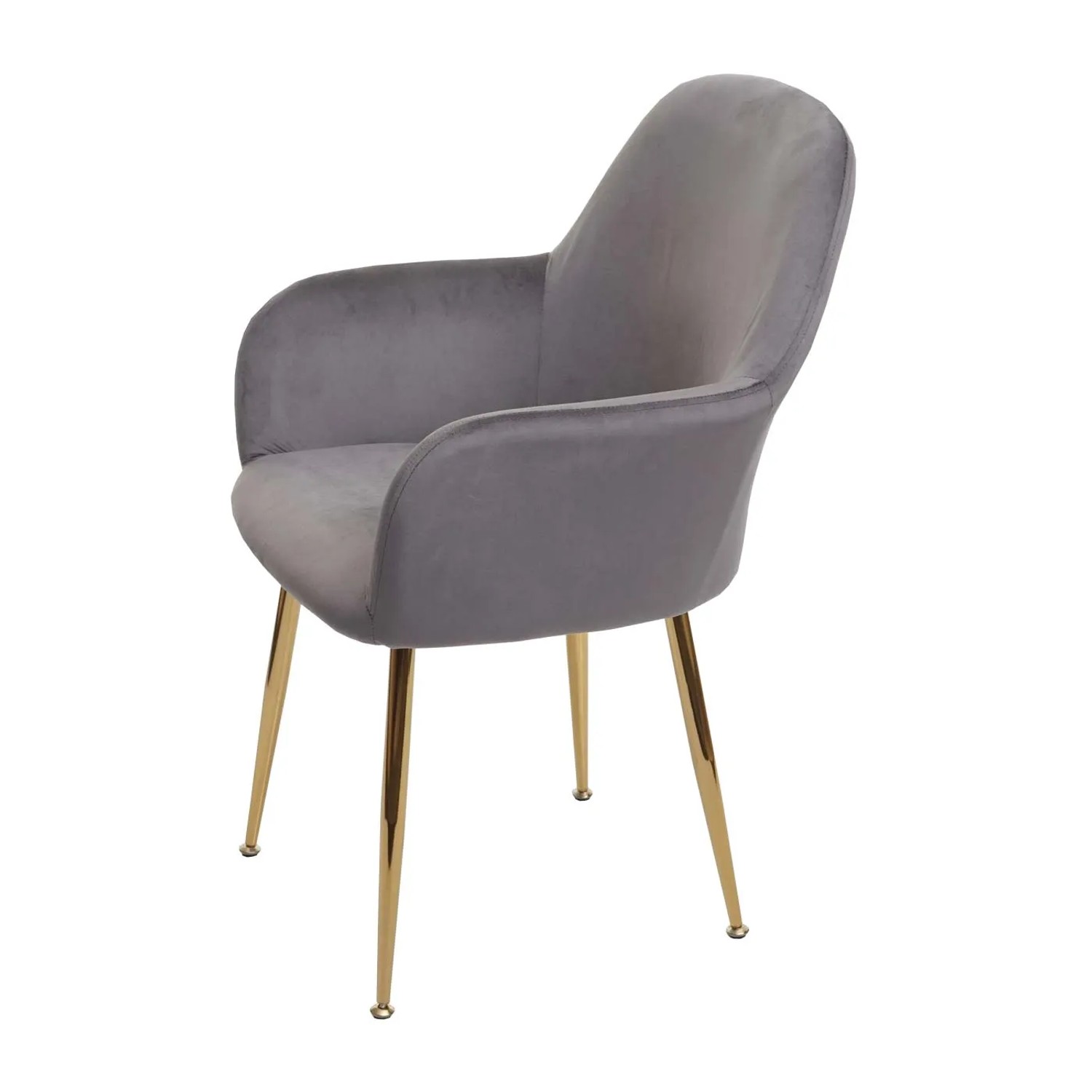 MCW Esszimmerstuhl F18, 6er-Set, Samt Grau mit goldenen Beinen. Polsterstuhl mit Armlehne.