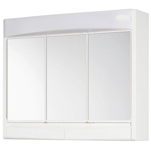 Weißer Jokey Spiegelschrank (60 cm) mit drei Spiegeltüren und integrierter Beleuchtung.