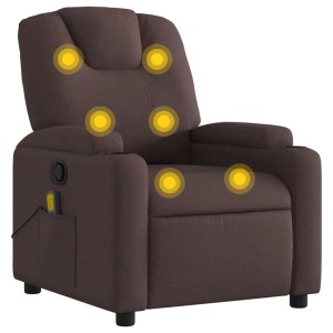 Dunkelbrauner vidaXL Massagesessel Modell 5 aus Stoff mit Vibrationsmassage und Getränkehalter.