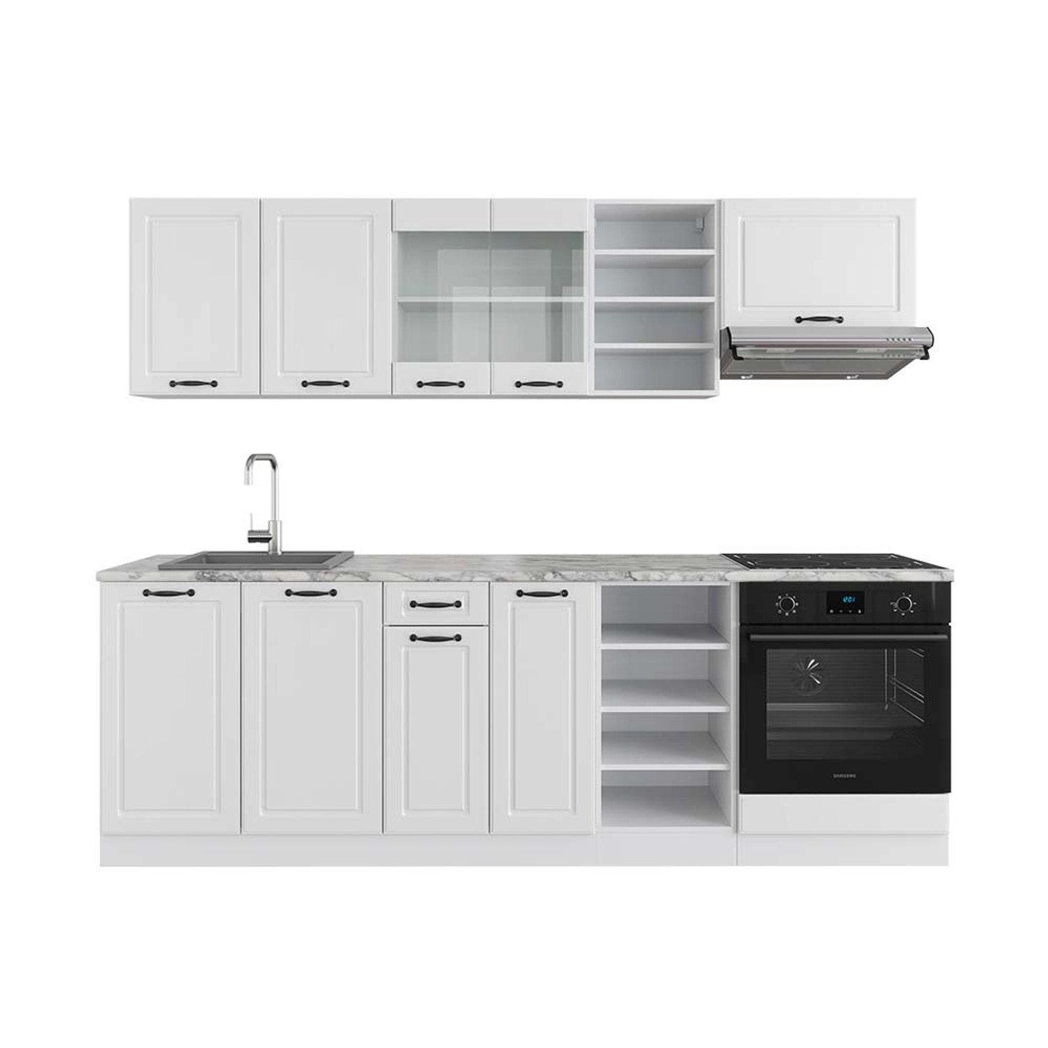 Vicco R-Line Küchenzeile Weiß Landhaus/Weiß 240 cm ohne Arbeitsplatte günstig online kaufen