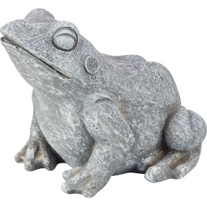 Dunkelgraue Frosch Deko-Figur aus Magnesia für Garten & Haus, 34x29x26,5 cm.