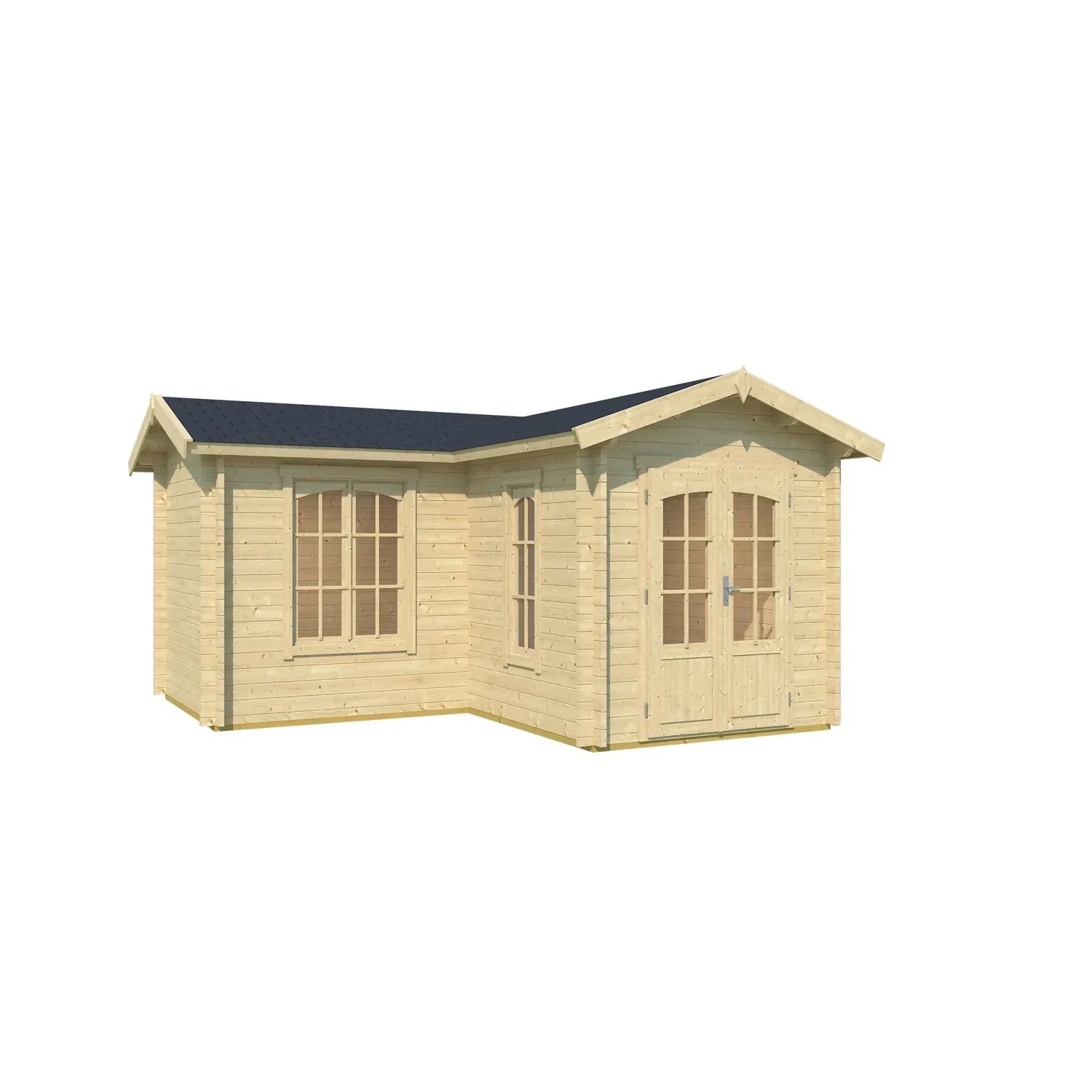 Lasita Maja Gartenhaus Portsmouth 44, naturbelassenes Holz mit Fenster und Doppeltür.
