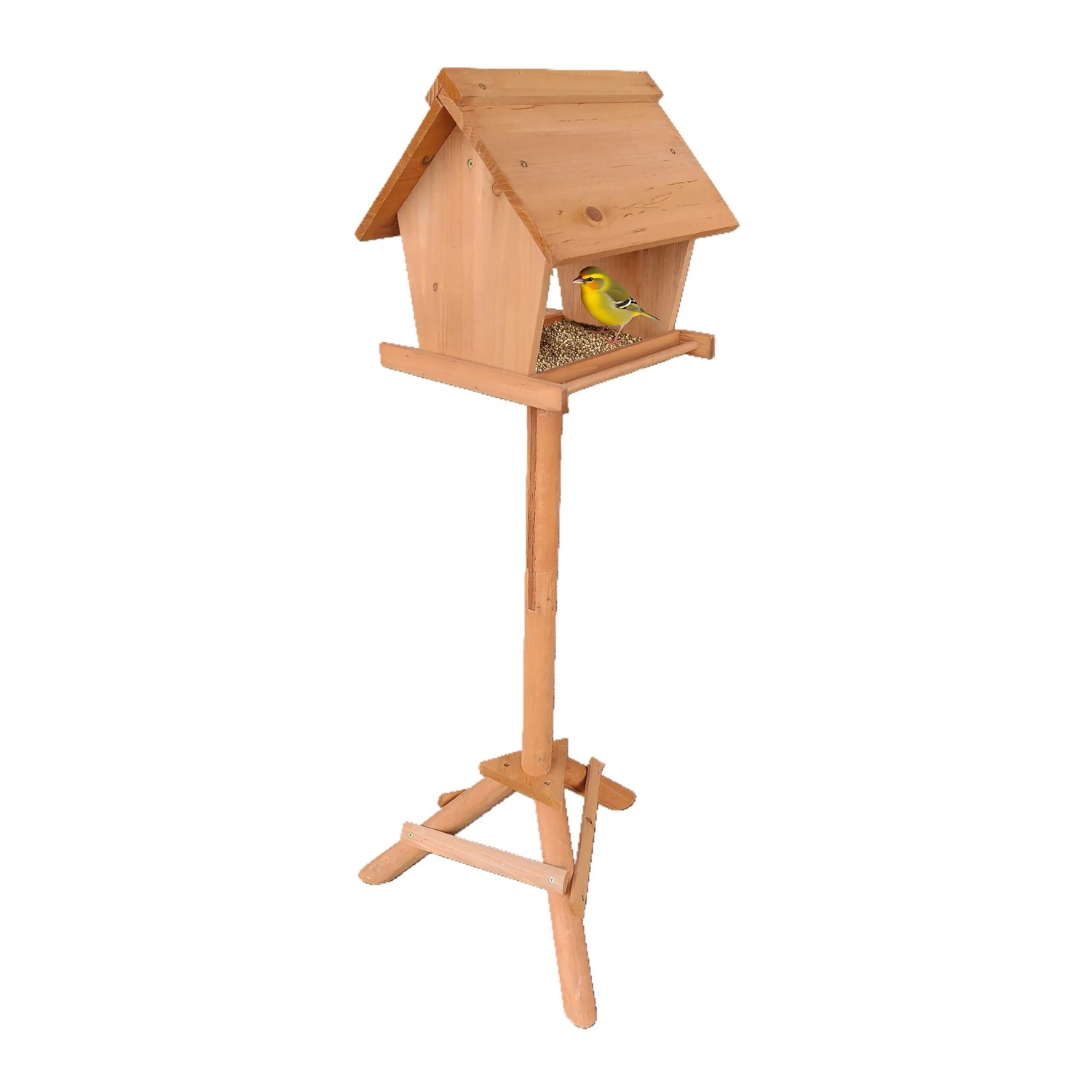 Relaxdays Vogelfutterhaus Tannenholz Orange Freistehend 107 cm x 32 cm x 27 cm 2,2 kg