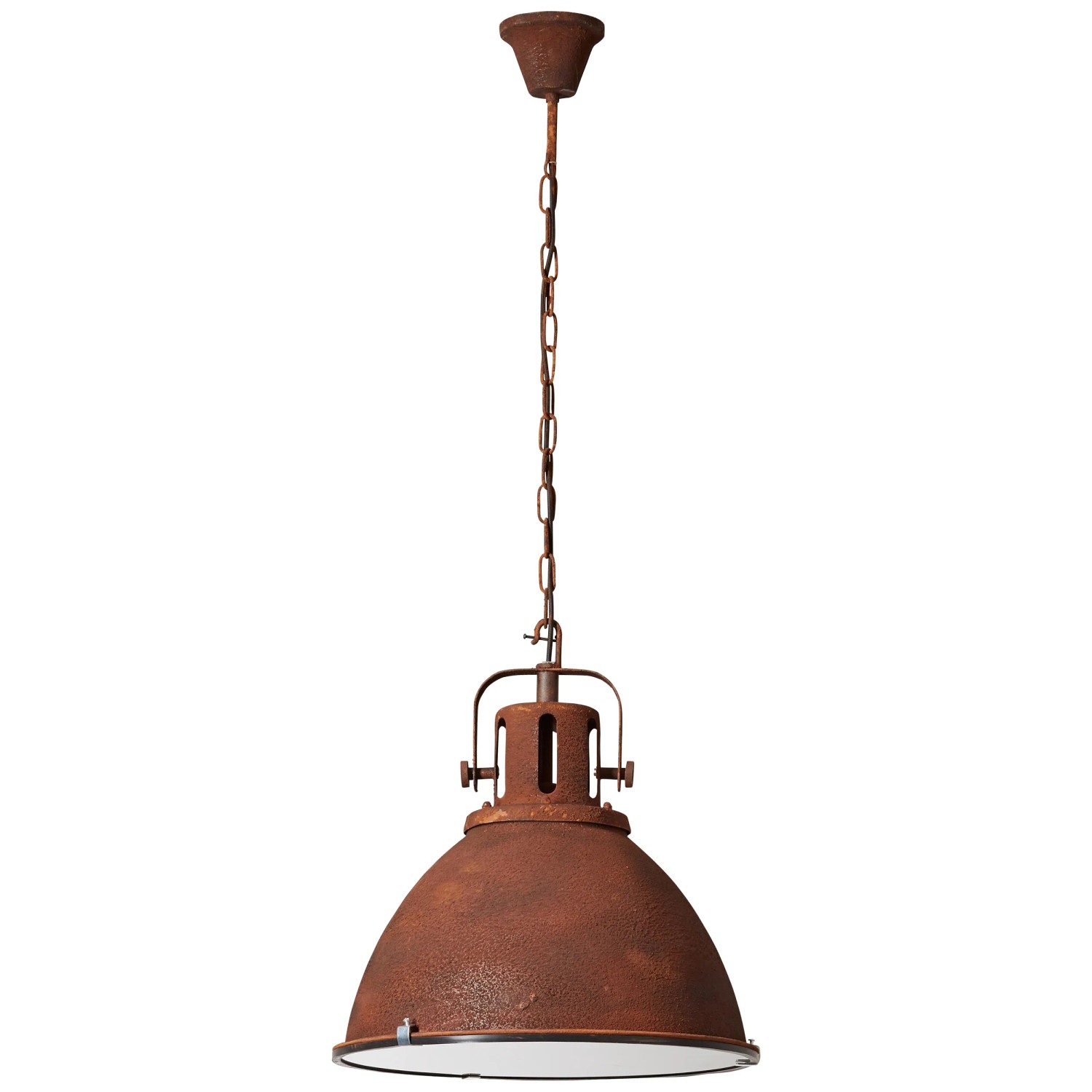 Rostfarbene Brilliant Pendelleuchte Jesper, Ø 47 cm, im Industrie-Stil für Wohnräume.
