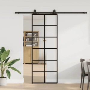 vidaXL Schiebetür mit Beschlag Schwarz 76x205 cm ESG-Glas 3375930