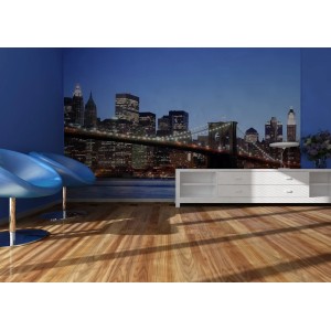 Sanders & Sanders Fototapete Brooklyn Bridge New York blau, 360x254cm. Wanddeko mit Stadtmotiv.