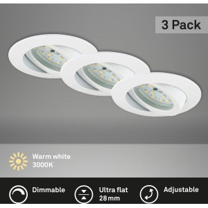 Briloner LED-Einbauleuchten 3er-Set, dimmbar und schwenkbar, in Weiß.