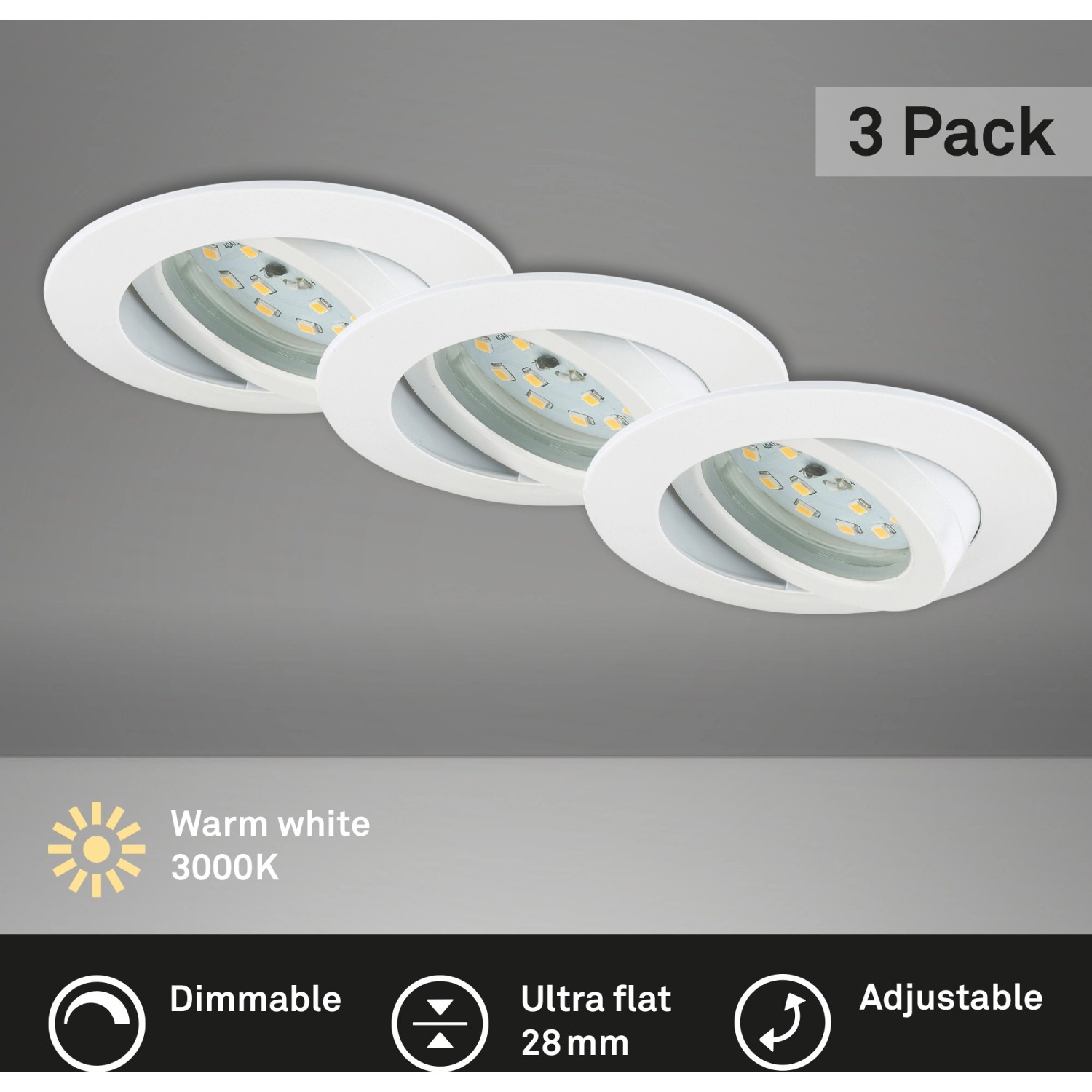 Briloner LED-Einbauleuchte 3er-Set dimmbar, schwenkbar Weiß
