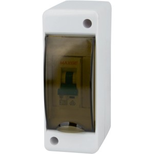 Aufputz Kleinverteiler mit Klarsicht-Tür für 2 Module, 14,1x5,3x8,3 cm.