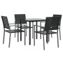 vidaXL Garten-Essgruppe, 5-teilig, aus Poly Rattan und Stahl, bestehend aus Tisch mit Glasplatte und vier Stühlen.