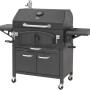 Schwarzer El Fuego Holzkohlegrill Grand Ontario mit Ablagen, Thermometer und Unterschrank.