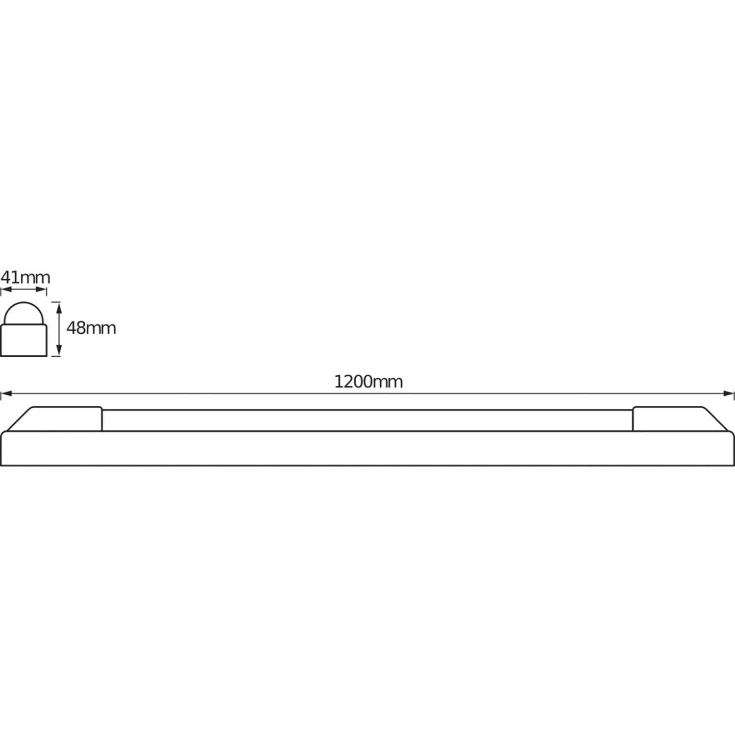 Technische Zeichnung: Osram LED-Lichtleiste Power Batten, 120cm, Maße und Details.
