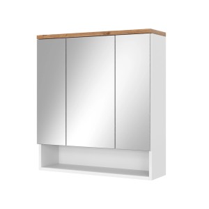 Vicco Badspiegelschrank Eden, weiß hochglanz/Eiche, 70x78cm, 3 Türen und Ablage.