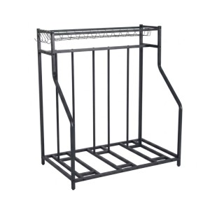 Relaxdays Fahrradständer Stahl Anthrazit Freistehend Verstellbar mit Korb mit 6 Haken für 3 Fahrräder 103,5 cm x 91 cm x 55 cm 10,5 kg
