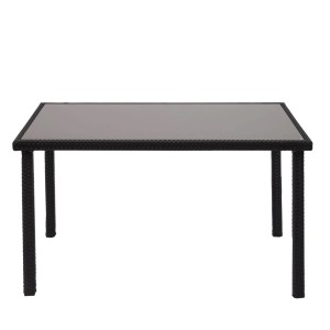 Schwarzer PROREGAL Gartentisch aus Poly-Rattan mit Glasplatte, 71x120x75cm.