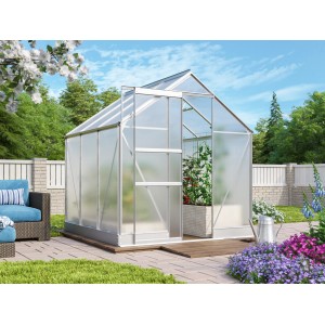 Kleines, blankes Alu-Gewächshaus Vitavia Apollo 3800 mit Fundament, 3,8 m² Fläche. Ideal für Garten und Terrasse.