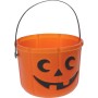 Oranger Kürbis-Eimer aus PE-Material mit Griff, 18x18x14cm, für Halloween & Süßigkeiten.