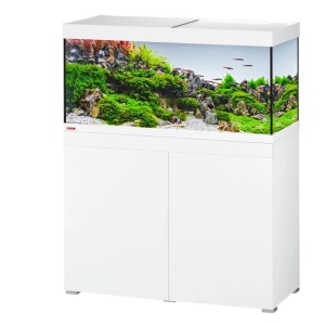 Eheim VivalineLED 180 Aquarium-Kombination in Weiß mit Unterschrank, LED-Beleuchtung und bepflanztem Süßwasser-Aquarium.