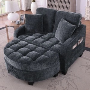 PXloue Schlafsofa 2 in 1 Sofa Bett mit Hocker Stauraum Eukalyptusholz Rahmen Stoffbezug Schwarz