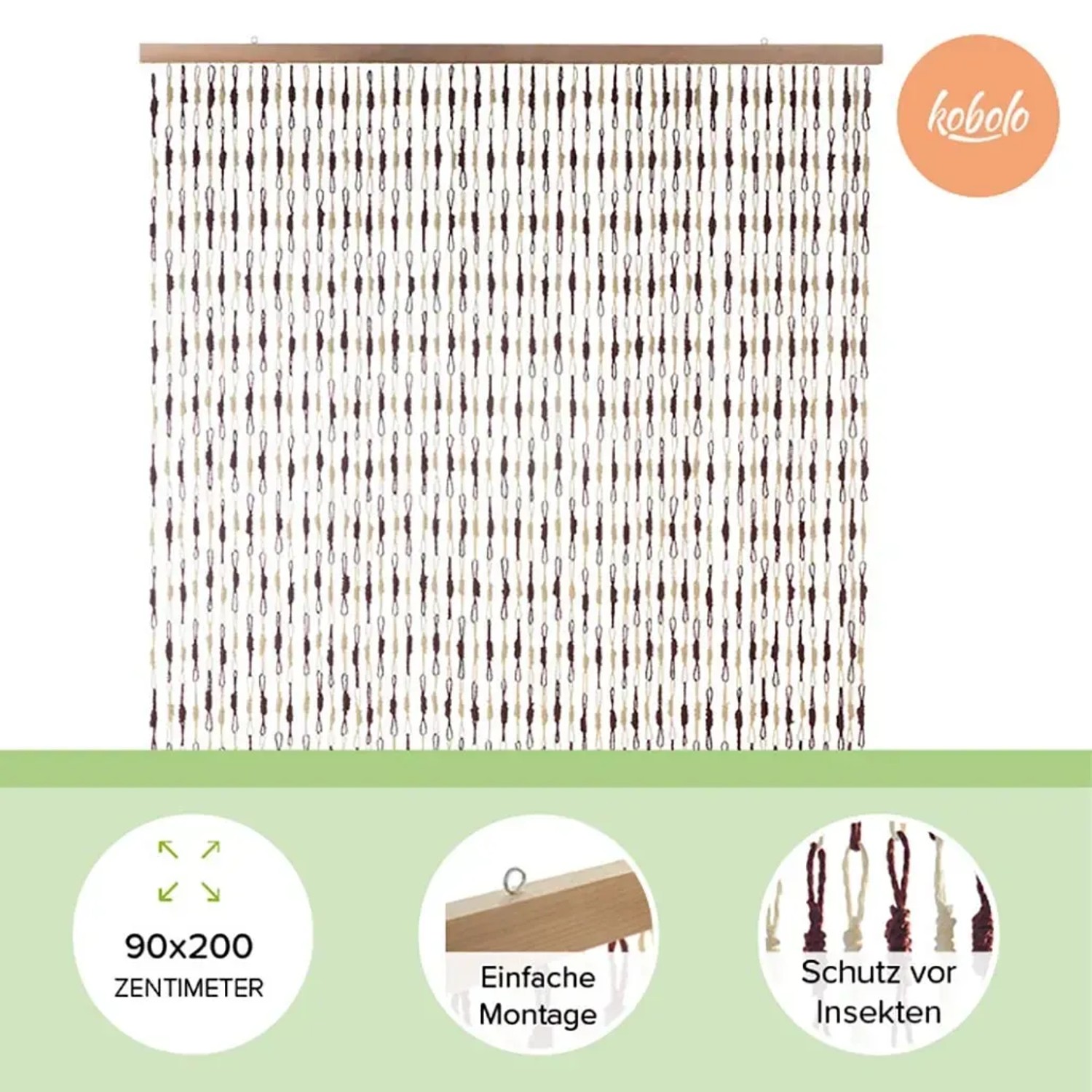 Kobolo Türvorhang aus Papier, beige-braun, 55 Stränge, 100x220 cm, als Insektenschutz und Deko.