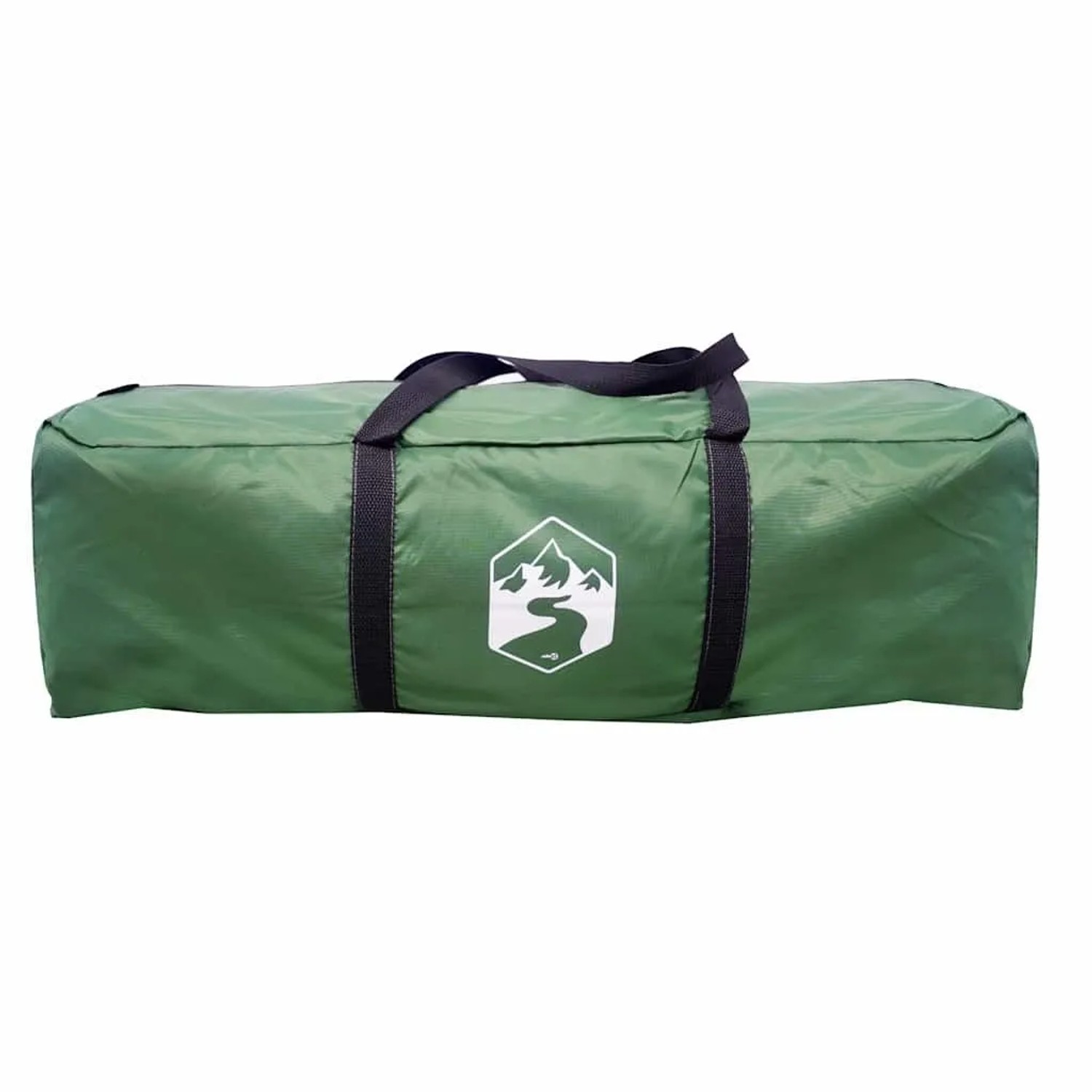 Grünes vidaXL Tunnelzelt für 4 Personen, wasserdicht, verpackt in kompakter Tragetasche mit Logo.