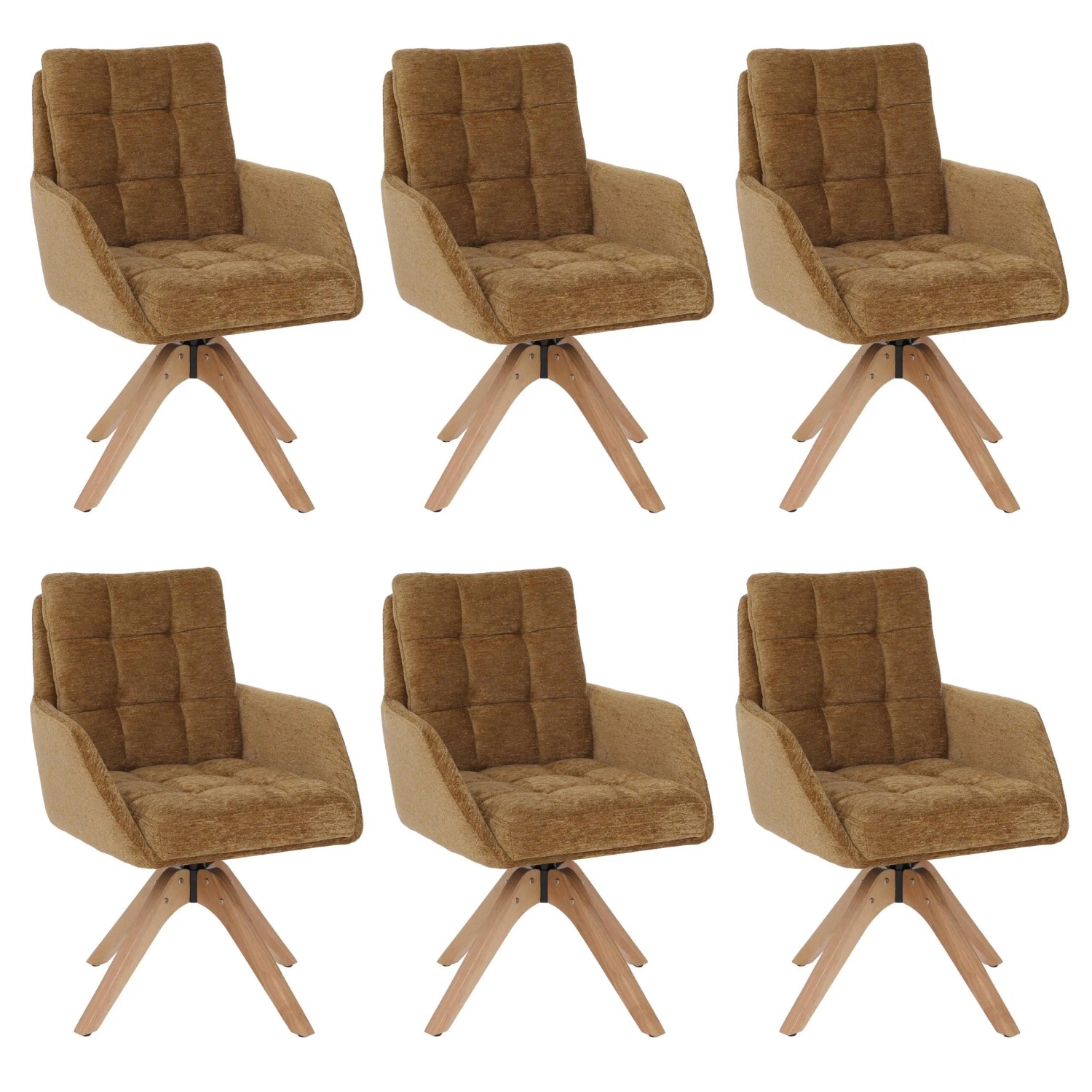 MCW 6er-Set Esszimmerstuhl Q36 Drehbar Stoff Chenille Öko-Tex Holz Senfgelb