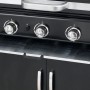 Detailaufnahme: Schwarzer tepro Gasgrill Mayfield mit 3 Brennern, Bedienelementen und Unterschrank.
