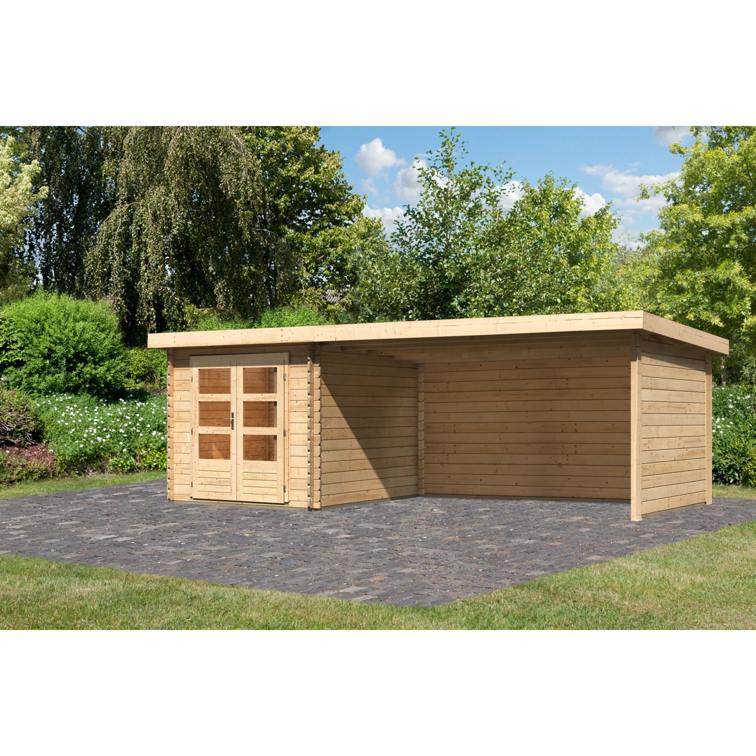 Karibu Holz-Gartenhaus Ängelholm Natur Pultdach Unbehandelt 220 cm x 280 cm günstig online kaufen