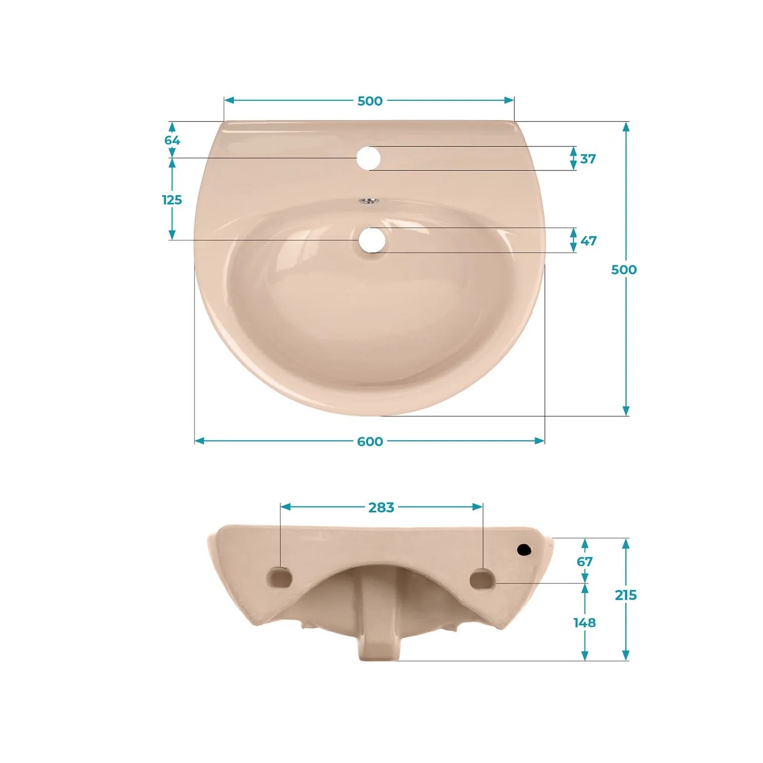 Calmwaters Hänge-Waschbecken 60 x 50 cm Beige-Bahamabeige Oval  