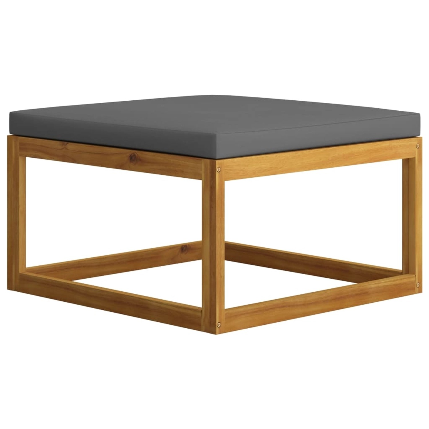 vidaXL Fußhocker aus Akazienholz mit dunkelgrauem Kissen, Teil des Garten-Lounge-Sets