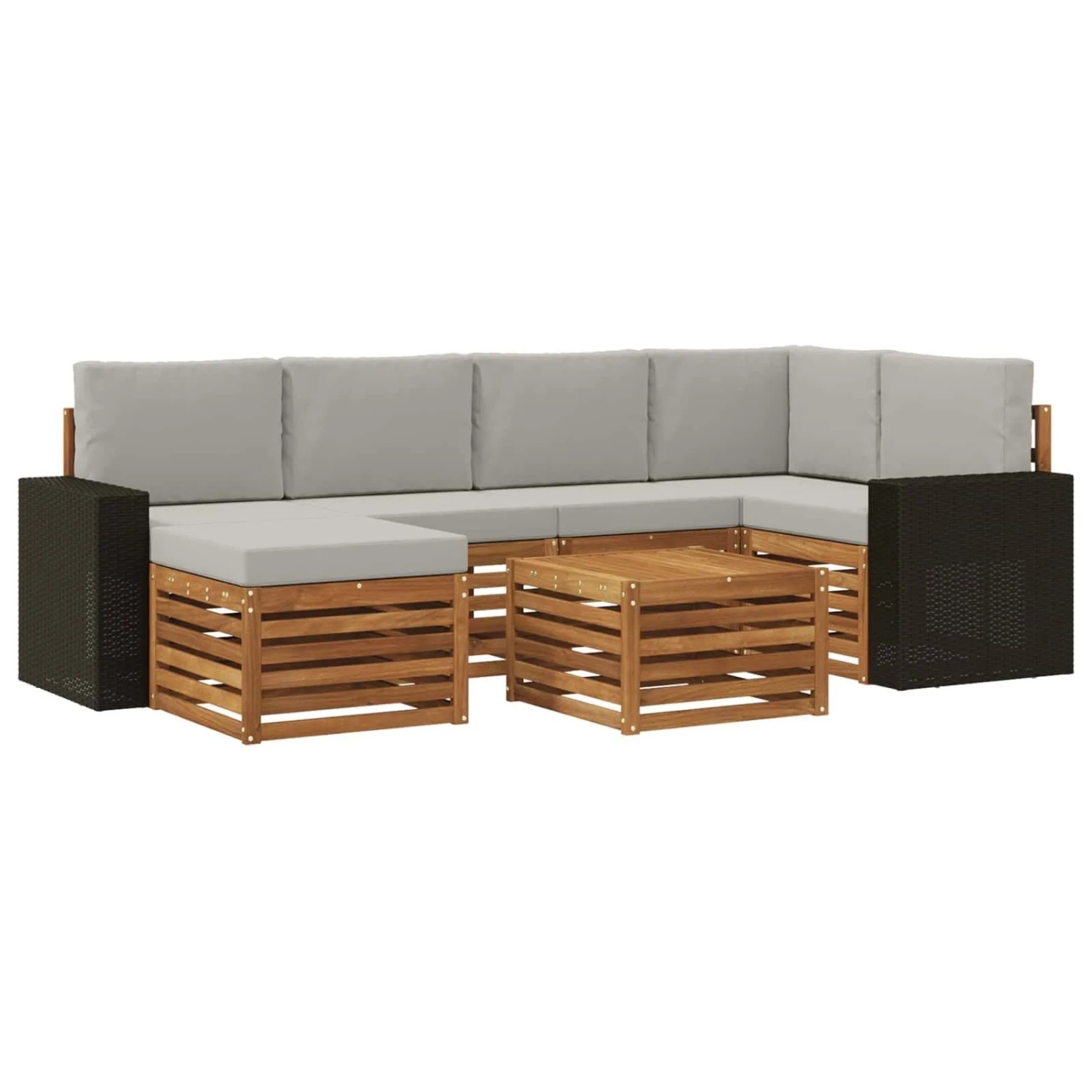 vidaXL Ecksofa Set 7 Stk Natur und Hellgrau Massivholz Akazie 3384602