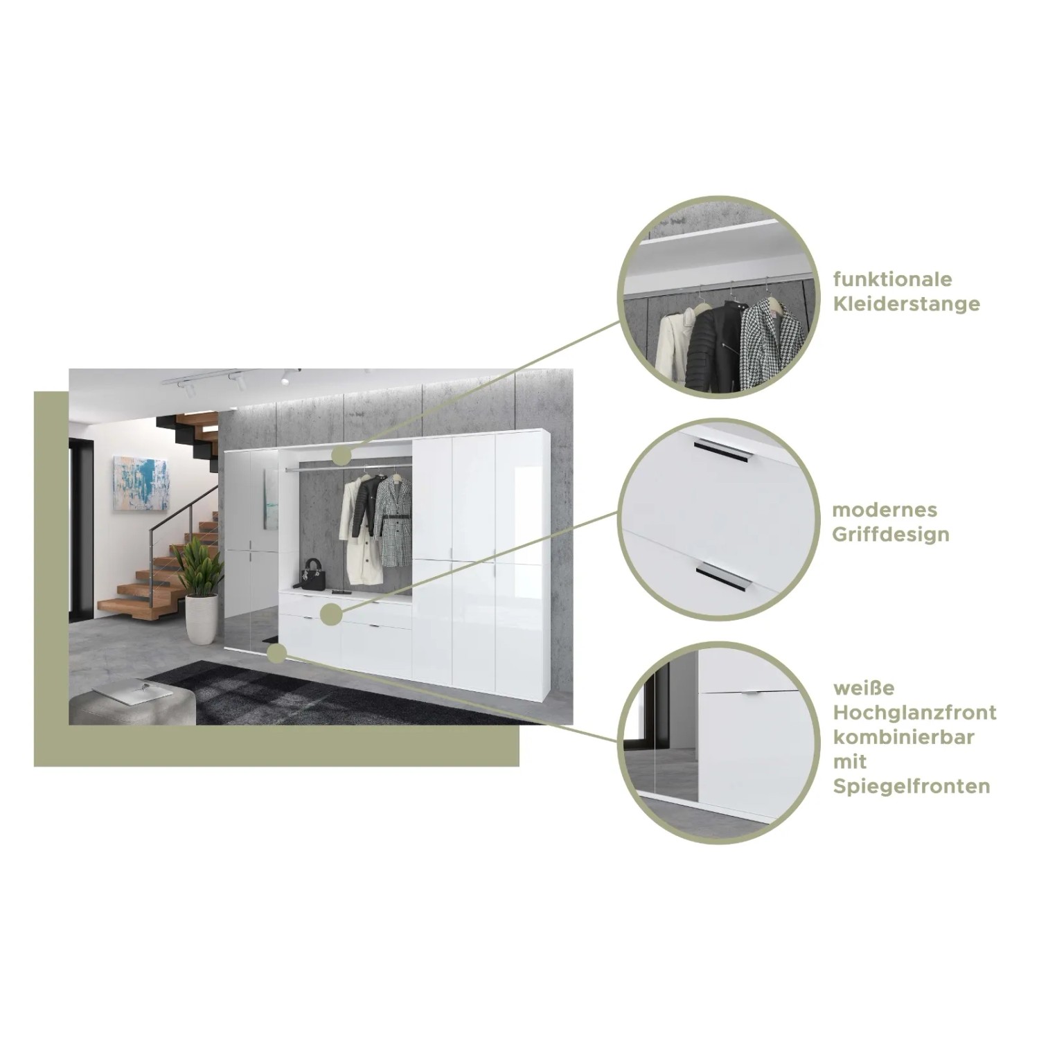 Inn.Furn Schuhschrank Weiß Hochglanz 122 cm mit Spiegel SystemX_4
