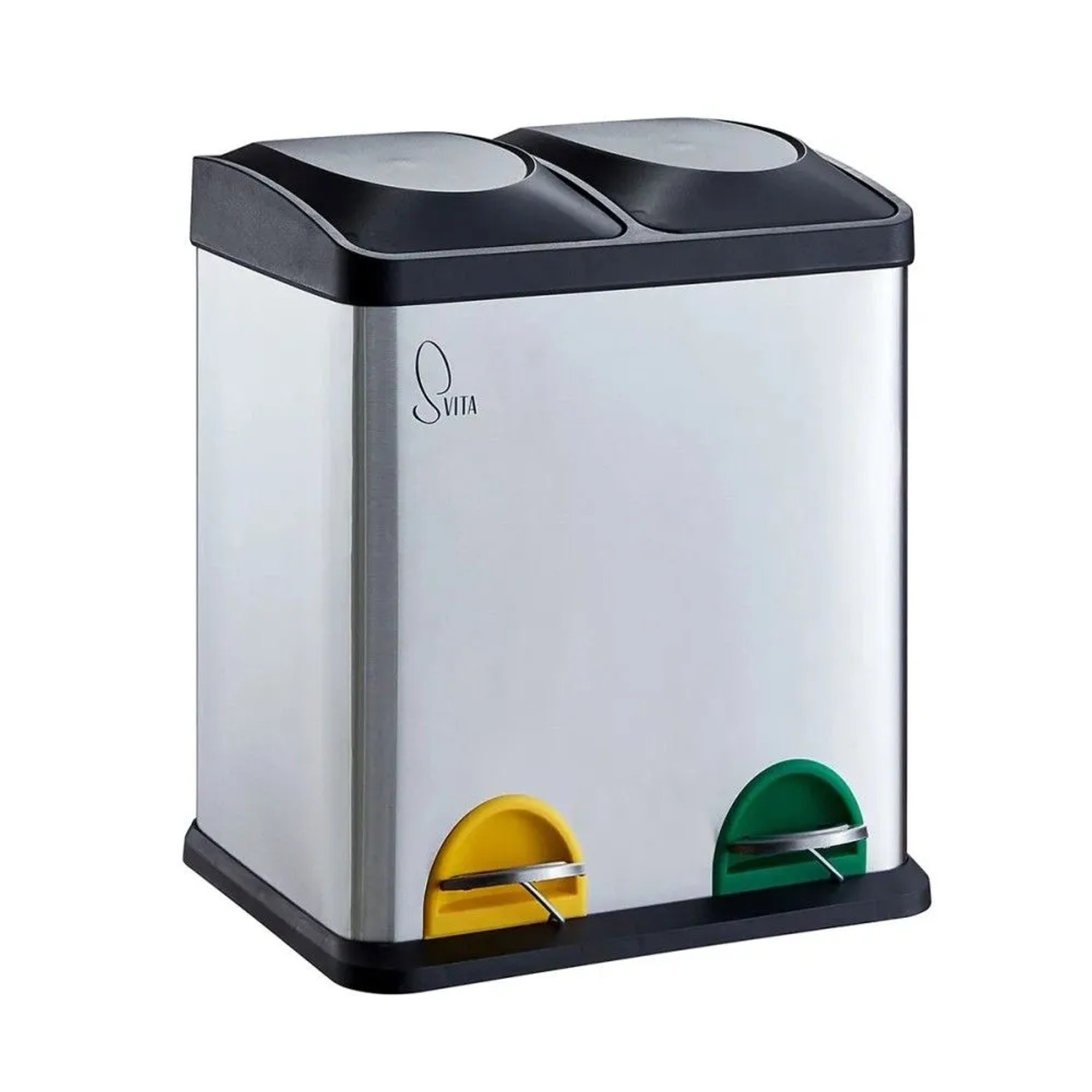 Svita TC2X15 Mülleimer 30L 2x15 Treteimer Papierkorb Mülltrennung Edelstahl Silber