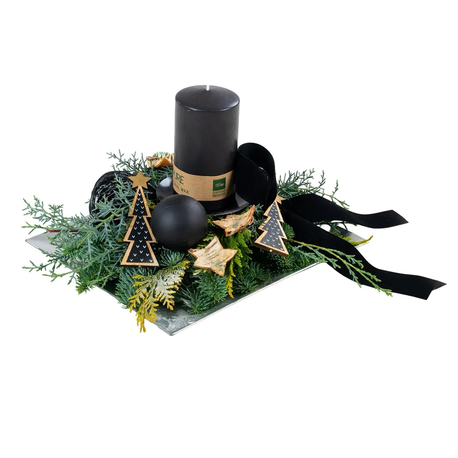 Weihnachtsgesteck Schwarz/Gold Stumpenkerze 15 cm kaufen bei OBI