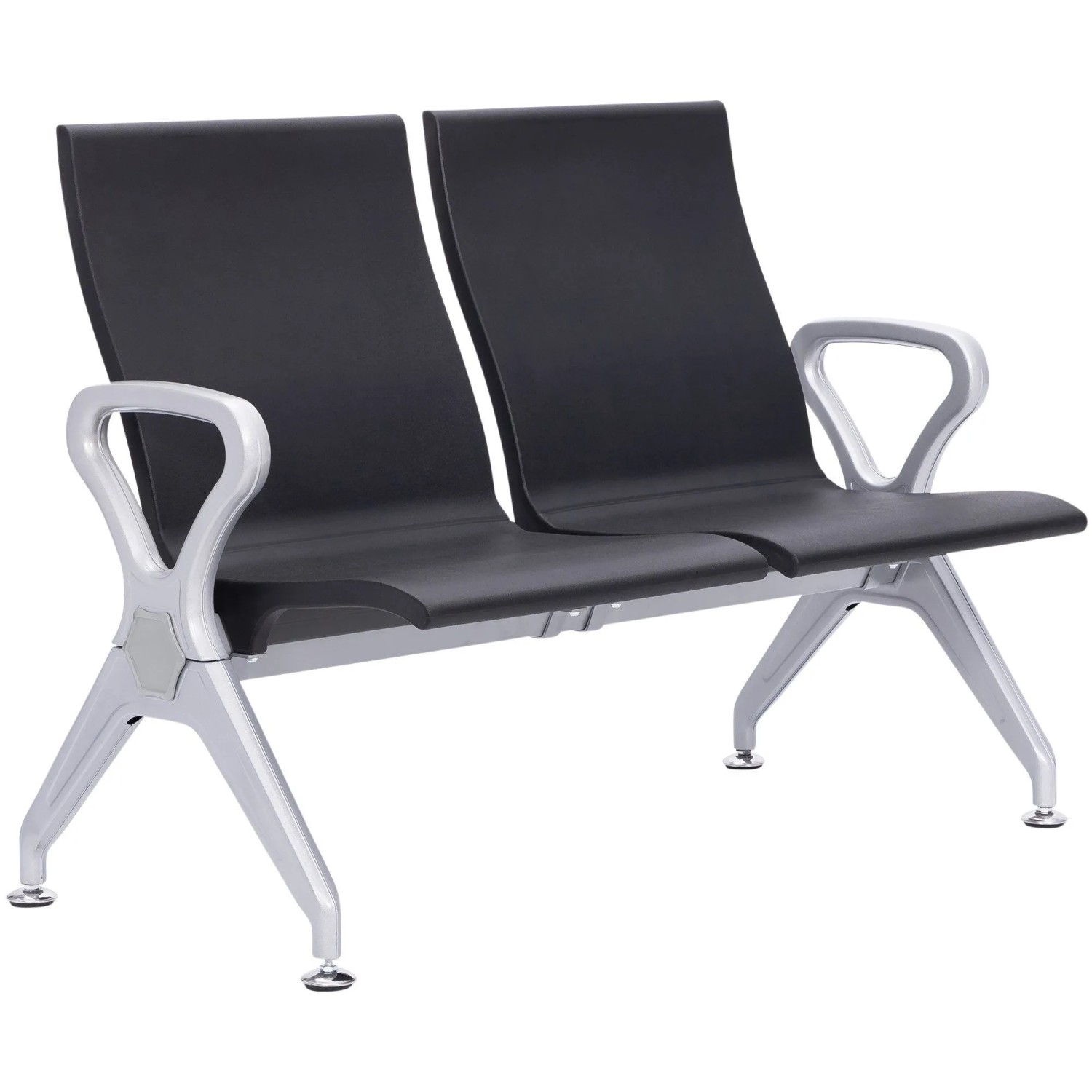 DELUKE Wartebank ERIK 2-Sitzer 118x59x89cm Kunststoff Schwarz Sitzbank Wartezimmer Airport-Bank