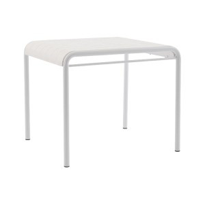 Weißer quadratischer Gartentisch Moah aus Polypropylen, 90.5 cm, mit Lattenplatte. Für 2-4 Personen.