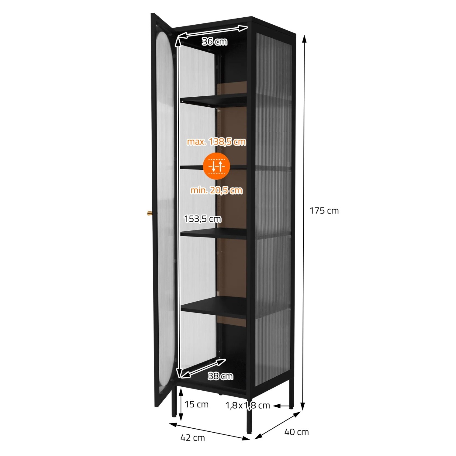 ML-Design Schmale Wohnzimmer Vitrine 42 x 175 x 40 cm Schwarz Stahl kaufen bei OBI