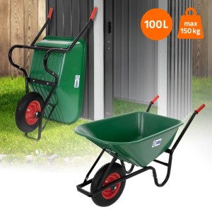 Grüne ECD Germany Gartenschubkarre mit 100L PP-Mulde und Luftrad, max. 150kg Tragkraft.