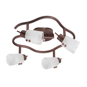 Halogen 4er-Rondell Fossano, braun mit Goldpatina und satiniertem Glas.