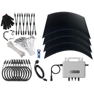 Vale Balkonkraftwerk 800W: 4 flexible Solarmodule, Wechselrichter, Kabel, Zubehör. Ideal zur Stromerzeugung auf Balkonen.