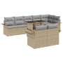 Beiges 9-teiliges vidaXL Garten-Sofa-Set aus Poly Rattan mit Kissen und Tisch.