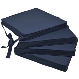 4er Set Beautissu Loft SK Stuhlkissen, 45x40cm, Dunkelblau. Sitzkissen mit Bändern für Stühle.